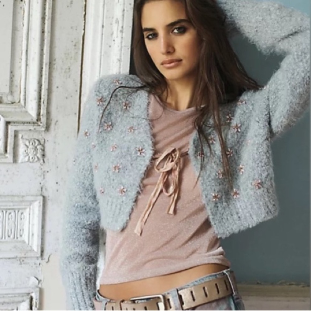 Free People Blue and Pink Cardigan